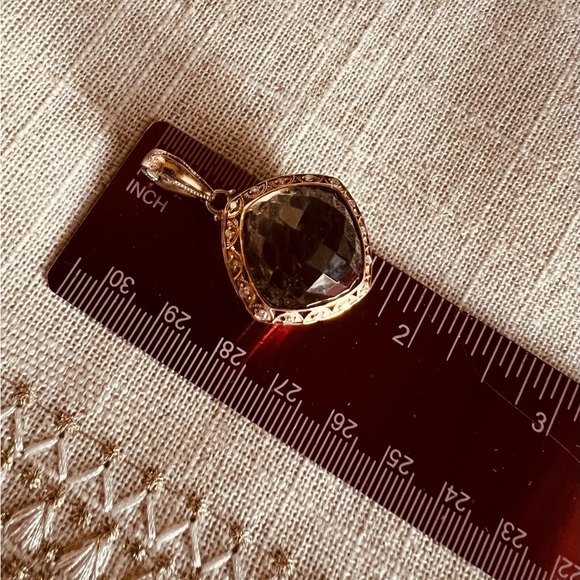 TACORI 18K Rose Gold & 92.5 SSilver Smokey Quartz & Diamond Pendant on SS Chain - Picture 10 of 16